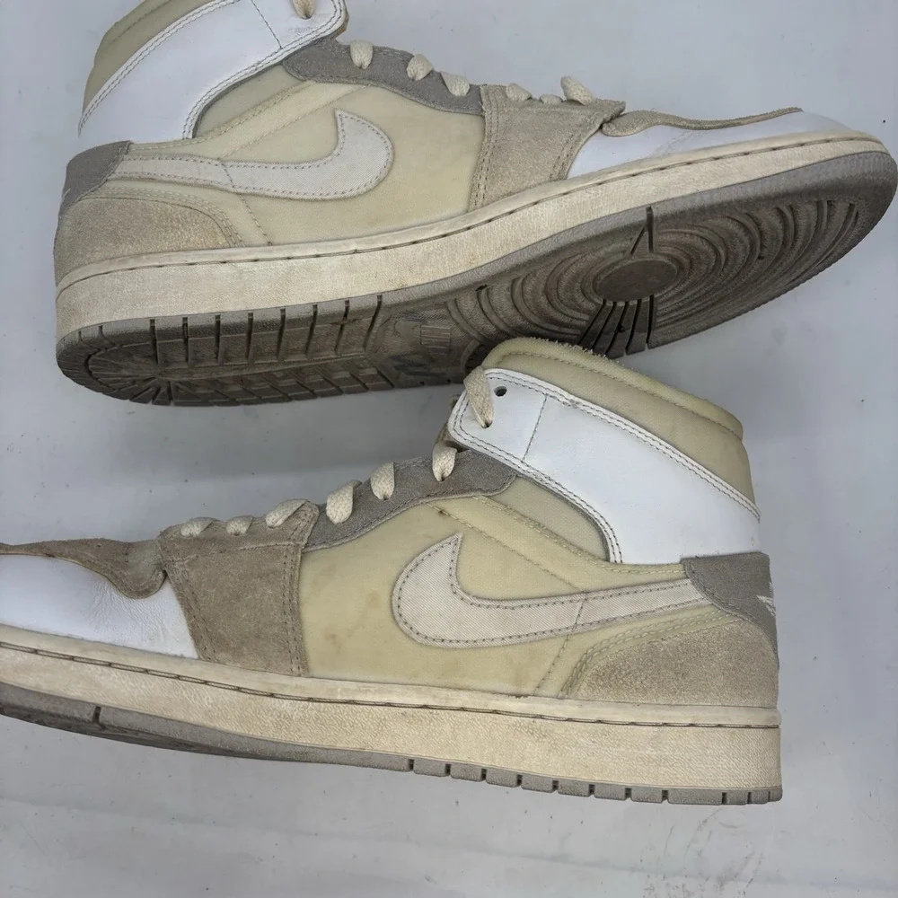 Air Jordan 1 Mid Shoes Mens 10.5 SE Craft White Sail Inside Out Lace Up